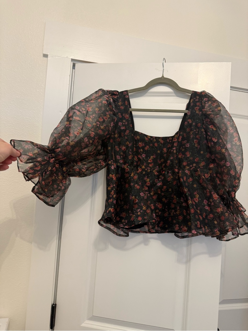 BuddyLove Pammie Floral Fantasy Top Black Puff Sleeve M